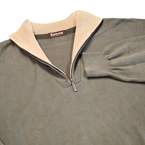 BARBOUR Men's XL Green Cotton Leith Ribbed Quarter Zip Sweater Made in Scotland